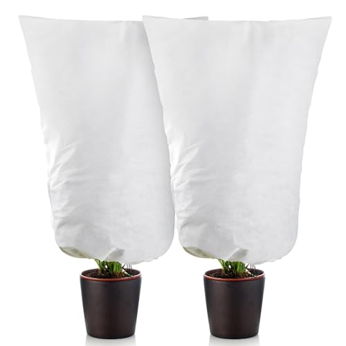 Purple Star 2 Packs Large Size Winter Drawstring Plant Covers- 3.2 x 5.2 Feet Warm Plant Protection...