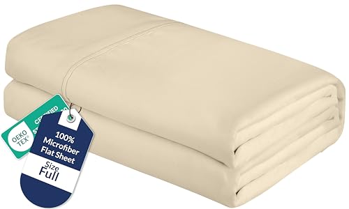 Image of Royale Linens Full Flat Sheet - Ultra Soft Brushed 1800 Microfiber Flat Sheets Only - Wrinkle Free & Stain Resistant - Hotel Quality Top Sheet for Bed (Full, Sand)