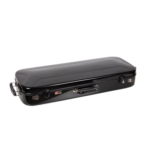 Image of Crossrock Fiberglass Rectangular Mandolin Case for F-Style (Fits Gibson F5, L /R Hand) | Black Gloss, Forest Green Velvet, TSA Lock, Hygrometer, Backpack Straps - Pro Travel Series (CRF2020UMFBK-R)