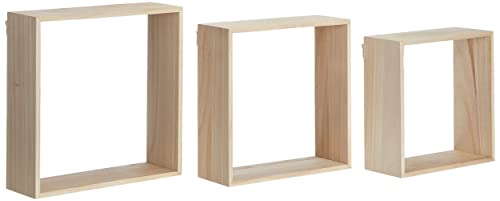 Artemio - Set Di 3 Mensole Quadrate Da Decorare, Legno, Beige, 30 X 10 X 30 Cm, 14001967