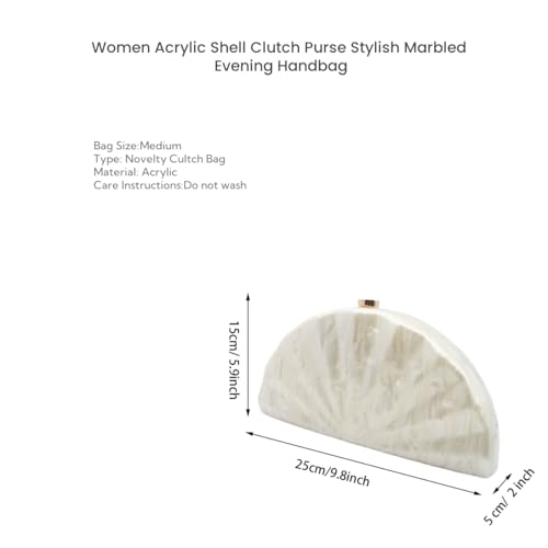 Image of Acrylic Fan Shell Clutch Purse Elegant Marbled Unique Handbag with Detachable Chain for Party Cocktail Wedding