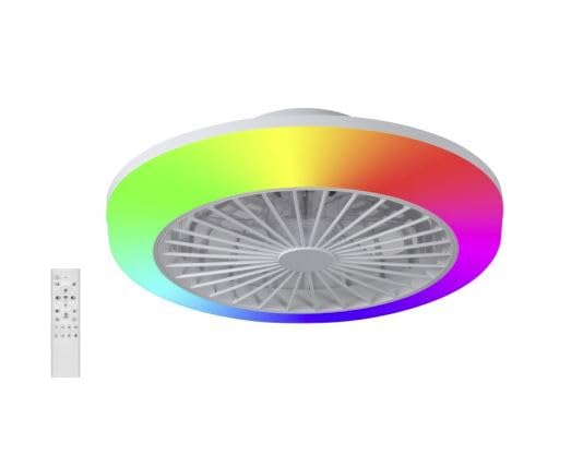 azorex Ventilador de Techo LED Moderno, Motor DC 20W, Luz Regulable RGB 42W, 6 Velocidades, Control Remoto y Temporizador, Diseño Silencioso de 7 Aspas