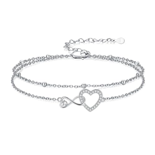 Image of Anklet for Women 925 Sterling Silver Double Infinity Ankle Bracelet Waterproof Summer Jewelry Anniversary Birthday Gifts for Her