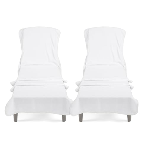 Cotton Paradise 2 Piece Lounge Chair Towels with Pocket 32 * 86 inches Pool Chair Towels Soft and Absorbent Chaise Lounge Towels for Pool (White 2 Piece)