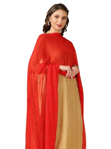 Image of DUPATTA BAZAAR Women's Embroidered Chiffon Dupatta with Delicate Sequins