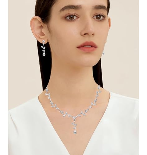 Elegant Bridal Jewelry Sets for Wedding Bride Leaf Shape Cubic Zirconia Necklace Earrings Bracelet Set Prom Costume Accessories3