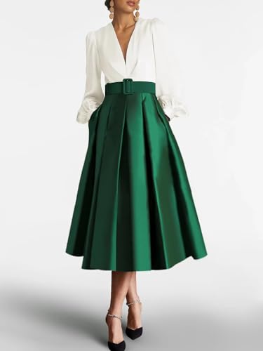 Satin Tea Length Prom Dresses for Women Long Sleeve Elegant Evening Gown A Line Wedding Guest Dress with Pockte3