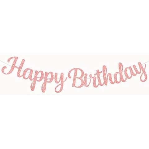 Accevo Pre-Strung Rose Gold Happy Birthday Banner NO DIY Glitter Birthday Party Banner 10 Feet Happy Birthday Sign for Kids & Adults Happy Birthday Garland Birthday Party Decorations Cover