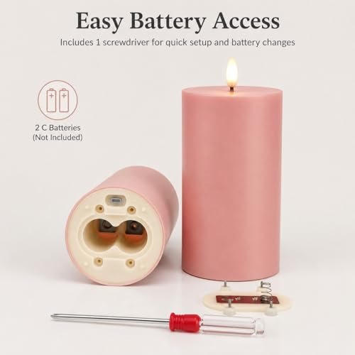 Image of ANGELLOONG Pink Flameless Pillar Candles 6x3 Set of 2 with Timer, LED Battery Candles for Bedroom Decor, Decorative Candles for Nursery and Pink Room Decor