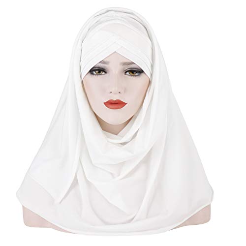 Women 2PCS Set Jersey Hijab Lightweight Soft Solid Color Instant Hijab Shawls and Wraps Muslim Stretch Head Scarf2