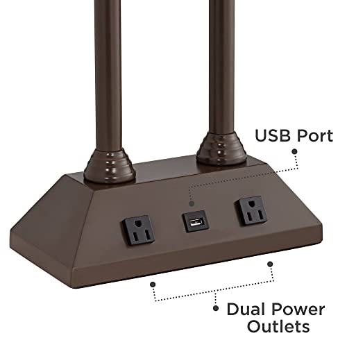 Regency Hill Charlton Traditional Desk Table Lamp With Hotel Style Usb And Ac Power Outlet In Base 26" High Bronze Rectangular Fabric Shade For Living Room Bedroom House Bedside Nightstand #TOP4