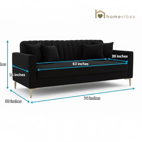 Image of 3+2 Seater Velum Fabric Sofa Set for Living Room, Modern Design with High Density Foam, Solid Wood Frame, Ergonomic Comfortable Seating for Home & Office (Black, 3+2 Seater) | Soft foam comfort, Strong wood frame