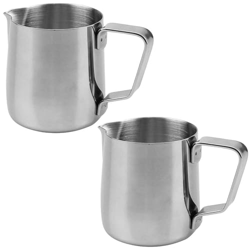 UBERMing 2 Pot à Lait en Acier Inoxydable 150ml Pot à lait Lait Pichet Pichet Tasse Milk Pitcher Carafes pour Tasses à Cappuccino Machine à Expresso -Argenté