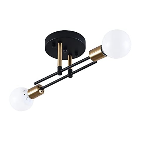 Kaj Hejmo Modern Ceiling Light Fitting- Rustic Semi Flush Mount Chandelier Light- Vintage Industrial Black Ceiling Light Interior for Bedroom Kitchen Dining Room (2-Light) Cover