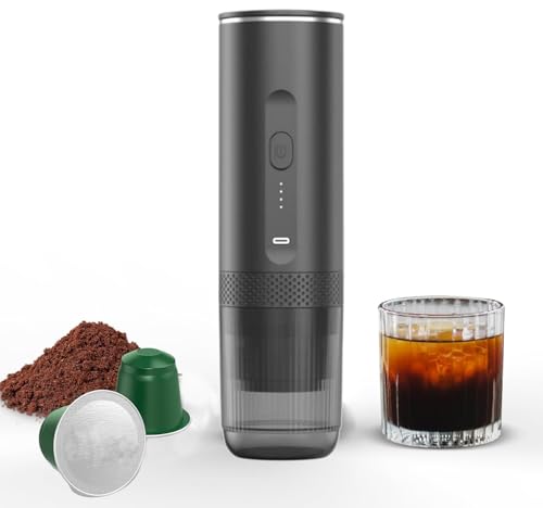 Portable Espresso Machine - Wireless Electric Coffee Maker with Self-Heating 20 Bar Pressure for Travel, Compatible with NS Capsule Pods and Ground Coffee
