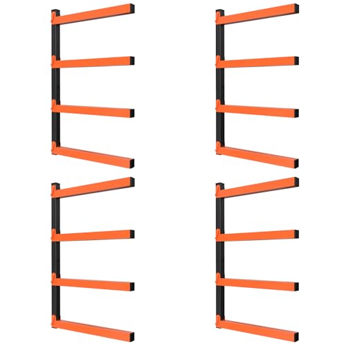 NANANARDOSO Wall Mount Wood Organizer and Lumber Storage,Heavy Duty Metal Shelf with 4-Level,Lumber Metal Racks for Indoor and Outdoor Use,4 Pack
