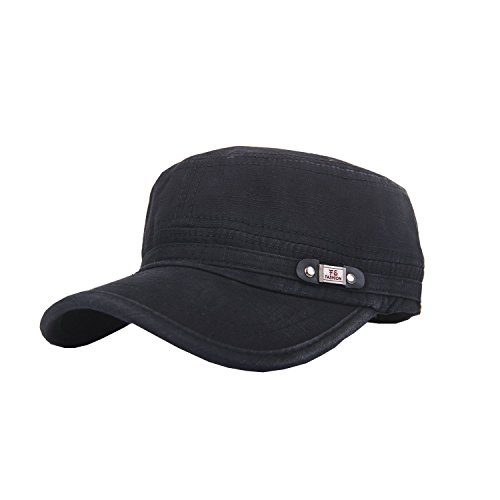 Image of QZUnique Adjustable Flat Top Cap Solid Brim Army Cadet Style Military Hat