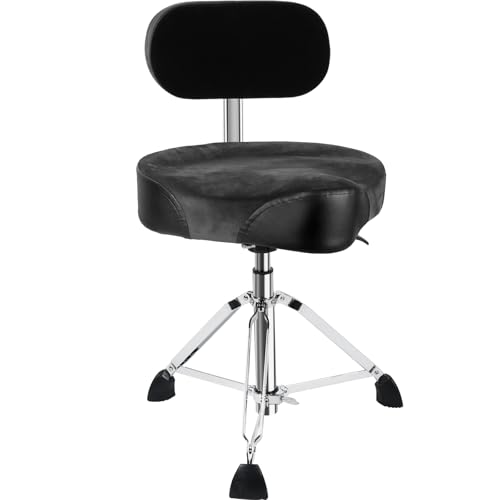 AKLOT Saddle Drum Throne with Backrest,Hydraulic Drum Throne, Heavy Duty Drum Seat, Height Adjustable Suede Drum Chair, Motorcycle Style Drum Stool for Adults Drummers Grey