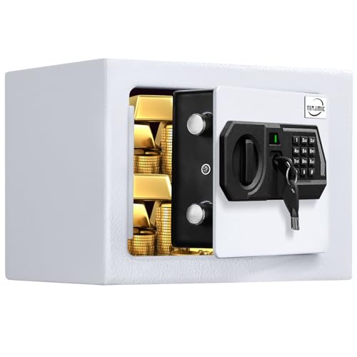 Tenamic Safe Box 0.23 Cubic Feet Electronic Digital Security Box Keypad Lock Box Cabinet Safes Solid Alloy Steel Office Hotel Home Safe HB17 White