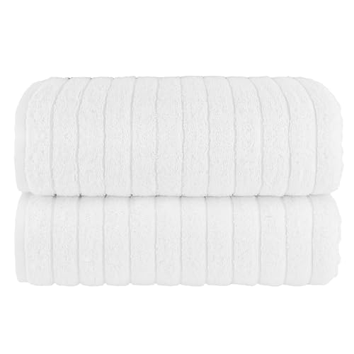 Image of Elegant Comfort 100% Turkish Cotton Corduroy Ribbed Luxury Soft 2 Pack Bath Towels 27 x 54 Inch - Ultra Plush, Absorbent, Quick Dry, Hotel Spa Quality Towels for Bathroom Essentials, White
