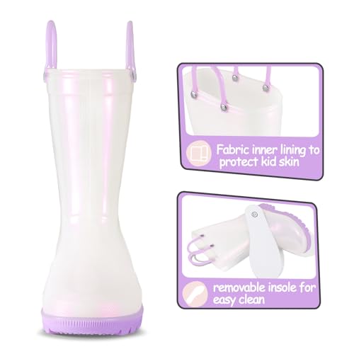 K KomForme Kids Girls & Boys Rain Boots with Easy-on Handles Waterproof Outdoors 5
