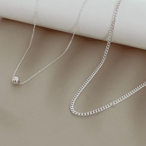 Annika Bella Set of 2 Necklaces, Ball Bead Choker Necklace, Silver Gourmet Chain Choker, 925 Sterling Jewelry for Women3
