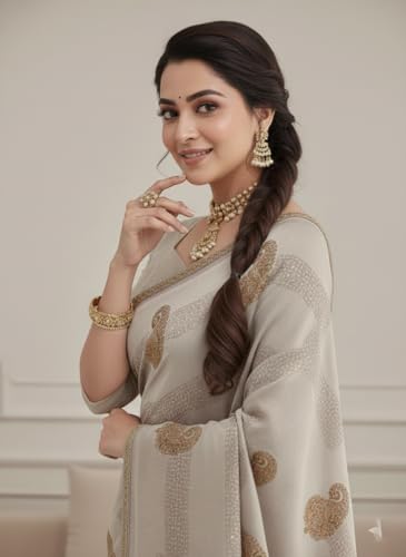 Image of Yashika Women's Georgette Art Silk Bandhej Zari Work Embroidered Saree | Women Sari