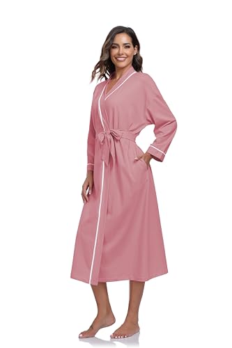COLORFULLEAF Women's 100% Cotton Robes Lightweight Kimono Long Soft Bathrobe for Women with Pockets3