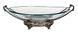 Deco 79 Tempered Glass Kitchen Serving Bowl with Brown Metal Base, 17' x 11' x 5', Clear