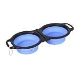 2-in-1 Faltbare Futter- und Wasserschale für Haustiere mit Karabinerclip, Silikon-Futternapf, zusammenklappbare tragbare Hundenäpfe für Camping, Wandern, Spaziergänge, draußen
