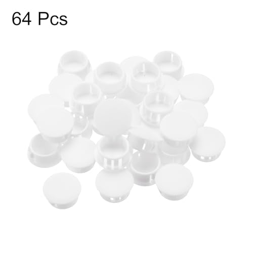 Image of MECCANIXITY 64PCS 19mm(3 /4 inch) White Plastic Hole Plugs, Flush Type Panel Hole Plugs Insert End Caps for Locking Hole Tubes Furniture Cabinet