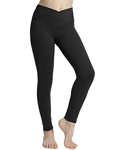 Aurgelmir Girls' Athletic Running Leggings Crossover Waist Workout Active Dance Tights Active Dance Yoga Pants Black #TOP21