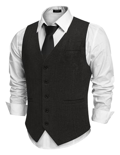 COOFANDY Weste Herren Trachtenweste Regular Fit Elegant Business Herrenweste Formale Klassische Männer Anzugweste Schwarz XL