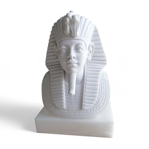Masque de Toutankhamon sculpture table marbre blanc objet art - 4
