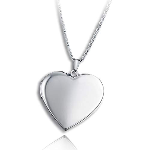 PHOCKSIN Polished Heart Locket Pendant Necklace That Holds Pictures for Women
