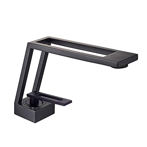 Robinet de lavabo carré pour salle de bains moderne noire et chrome