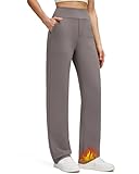 G4Free Women's Fleece Lined Straight Leg Work Pants High Waist Cozy Winter Trousers with Pockets (Taupe,M,28")
