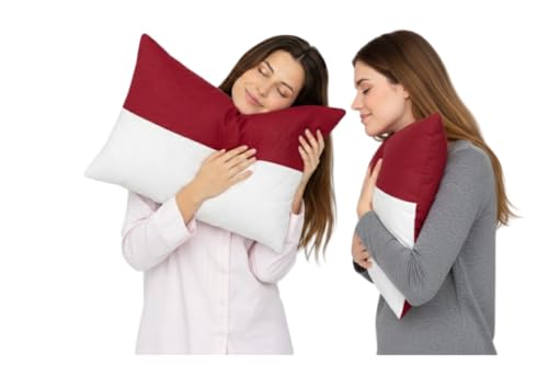 Image of ARLinen Hollow Fiber Sleeping Pillow - Set of 2, Height Adjustable, Soft & Fluffy Comfort, White & Burgundy, 29x19 Inch with 300g Extra Fiber for Custom Comfort, Pillow Covers Included