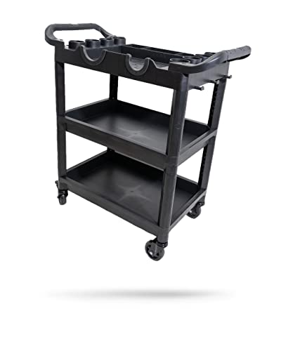 Adams Polishes Premium Detail Cart - Car Detailing Cart 3-Tiered Shelves 250 Pound Per Shelf Capacity - Heavy Duty Casters Rolling Cart Features Bottle Holders Cutouts & Pegs for Organization