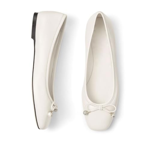 Women's Ballet Flats Bowknot Ballerina Flats Round Toe Slip On Pearl Dressy Casual Flats for Wedding Working2
