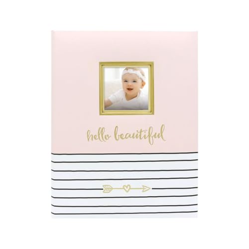 Pearhead Hello Beautiful Baby Book, First 5 Years Newborn Memory Book with Photo Insert, Baby Girl Keepsake Gift, Gift For New And Expecting Moms, 50 Fill In Pages, Pink