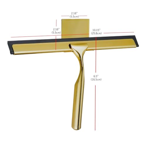 Image of J&V TEXTILES All-Purpose Stainless Steel Shower Squeegee for Glass Doors with Adhesive Hooks, Squeegee for Shower Glass, Bathroom Household Cleaner Tool, 10 Inch (Gold)