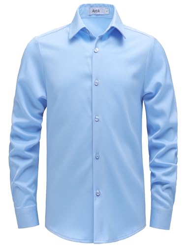 Boys Stretch Wrinkle Free Dress Shirts Button Down Shirt Long Sleeve Formal School Uniform Shirts 12 Light Blue