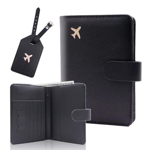 Image of Melsbrinna Rfid Passport Holder for Travel women /Men Set Travel Suitcase Tag, Cute Passport Wallet Rfid Blocking Card Slots, Rfid Passport Cover /CaseTravel Wallet, new black, 0.9 x 5.7 x 4.6 inches
