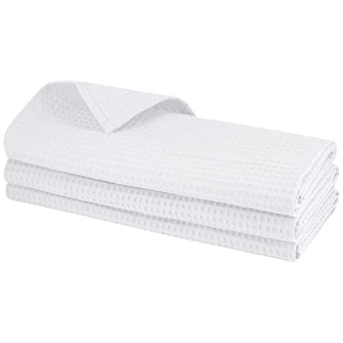 Lot de 3 torchons 100 % coton, structure nid d’abeille - Blanc Cover
