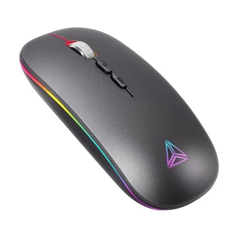 Uineer Bluetooth Mouse Led, Rechargeable Bluetooth Wireless Mouse (BT 5.1+2.4G), Silent Computer Mice for Laptop Desktop, MacBook, Windows, Mac OS(Grey) Cover