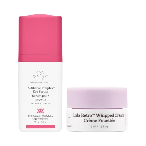 Drunk Elephant A-Shaba Complex Eye Serum with Deluxe Sample - 15ml .1% Retinol Eye Cream - 5ml Lala Retro Whipped Cream - Clean Clinical Skincare - Cruelty-Free - Dermatologist-Tested