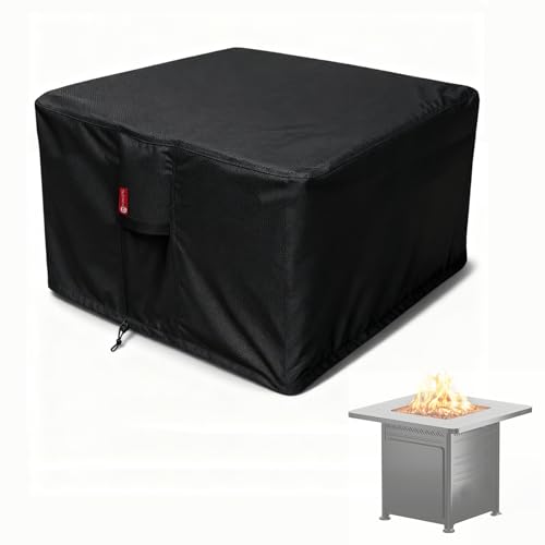 SheeChung Fire Pit Cover Square 38"L x 38"W x 28"H,Heavy Duty 600D Fire Table Cover for Patio Gas Propane Fireplace,Waterproof Outdoor Firepit Table Covers