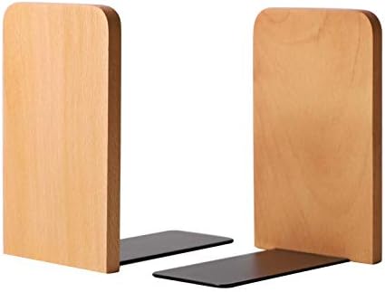 Muso Wood Book Ends for Shelves, Non-Slip Bookends, Heavy Duty Wooden Bookend Support for Books and Movies (Beech 1 Pair)