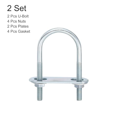 Image of uxcell Round U-Bolts, 2 Set 34mm Inner Width 75mm Length M6 Zinc-Plated Carbon Steel U Clamp Bolt with Nuts and Plates, for Boat Trailer
